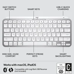 Logitech MX Keys Mini Wireless Keyboard for Mac , Pale Gray, (920-010389)* Ergonomic Keyboards