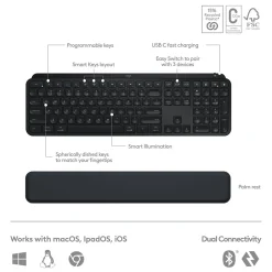 Logitech MX Keys S Wireless Ergonomic Keyboard and Optical Mouse Combo, Black (920-012274)* Ergonomic Keyboard & Mouse Sets