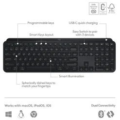 Logitech MX Keys S Wireless Keyboard, Black (920-011406)* Ergonomic Keyboards