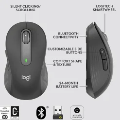 Logitech Signature M650 Large Wireless Ergonomic Optical Bluetooth & USB Mouse, Graphite (910-006231)* Ergonomic Mice