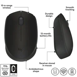 Logitech Wireless Ambidextrous 2.4 GHz Mouse, Black (910-004940)* Mice