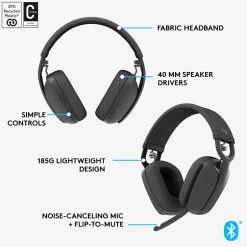 Logitech Zone Vibe 100 Wireless Noise Canceling Bluetooth Headset, Graphite (981-001256)* Headsets