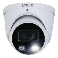 Security Cameras & Systems<Lorex 4K Ultra HD Indoor/Outdoor Add-on IP Dome Security Camera with Smart Deterrence Plus, White (E893DD-E)