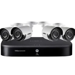 Security Cameras & Systems<Lorex 1080p HD Outdoor Security System with 4 1TB DVR & Weatherproof Bullet Security Cameras, 8-Channel, White (D24281B-2NA4-E)