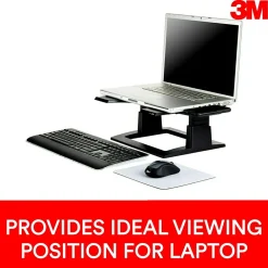 3M Adjustable Laptop Stand, Black, 2 in. of Height Adjustment, Compatible with Docking Stations (LX500)