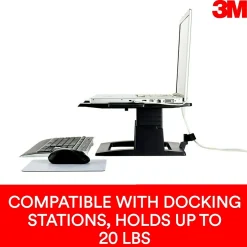 3M Adjustable Laptop Stand, Black, 2 in. of Height Adjustment, Compatible with Docking Stations (LX500)