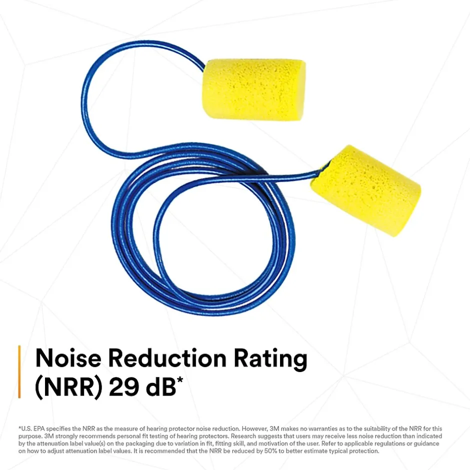 Ear Protection<3M E-A-R Classic Earplugs, Corded, Poly Bag, 200 Pairs/Case (311-1101)