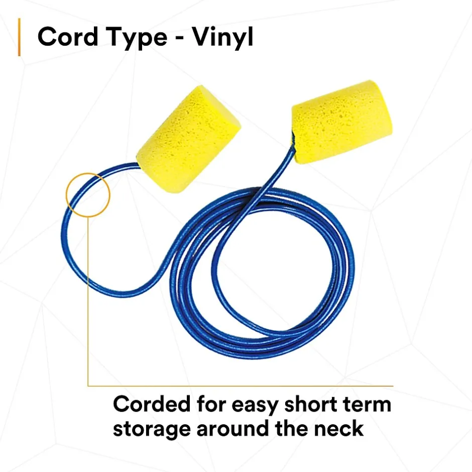 Ear Protection<3M E-A-R Classic Earplugs, Corded, Poly Bag, 200 Pairs/Case (311-1101)