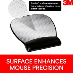 3M ™ Precise Vertex Mouse Pad with Gel Wrist Rest, Non-Skid Base, Black/Silver (MW310LE)* Ergonomic Wrist Rests