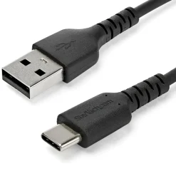 StarTech 1m USB A to USB C Charging Cable - Durable Fast Charge & Sync USB 2.0 to USB Type C Data Cord - Aramid Fiber M/M 3A Black