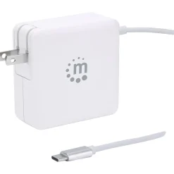 Manhattan Power Delivery Wall Charger with Built-in USB-C Cable, 60-Watts, White, (180245)