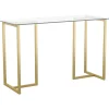 Discount Eli 47"W Glass/Steel Home Office Desk, Clear/Polished Brass (XUDK1GLD) Computer Desks