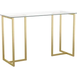 Discount Eli 47"W Glass/Steel Home Office Desk, Clear/Polished Brass (XUDK1GLD) Computer Desks