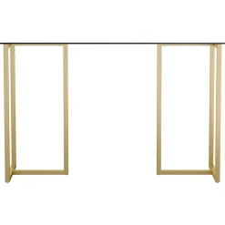 Discount Eli 47"W Glass/Steel Home Office Desk, Clear/Polished Brass (XUDK1GLD) Computer Desks
