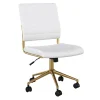 Sale Ivy Armless Faux Leather Swivel Office Chair, White/Polished Brass (CH2209211WHGLD) Office Chairs