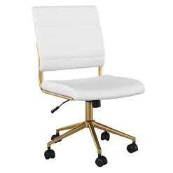 Sale Ivy Armless Faux Leather Swivel Office Chair, White/Polished Brass (CH2209211WHGLD) Office Chairs