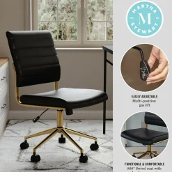 New Ivy Armless Faux Leather Swivel Office Chair, Black/Polished Brass (CH2209211BKGLD) Office Chairs
