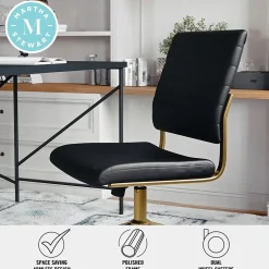 New Ivy Armless Faux Leather Swivel Office Chair, Black/Polished Brass (CH2209211BKGLD) Office Chairs
