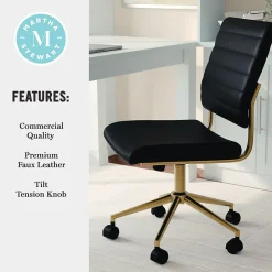 New Ivy Armless Faux Leather Swivel Office Chair, Black/Polished Brass (CH2209211BKGLD) Office Chairs
