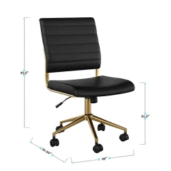 New Ivy Armless Faux Leather Swivel Office Chair, Black/Polished Brass (CH2209211BKGLD) Office Chairs