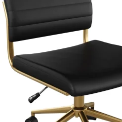 New Ivy Armless Faux Leather Swivel Office Chair, Black/Polished Brass (CH2209211BKGLD) Office Chairs