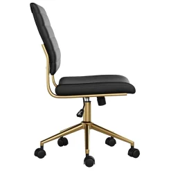 New Ivy Armless Faux Leather Swivel Office Chair, Black/Polished Brass (CH2209211BKGLD) Office Chairs