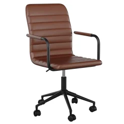Discount Taytum Faux Leather Swivel Office Chair, Saddle Brown/Oil Rubbed Bronze (CH142370BRBK) Office Chairs