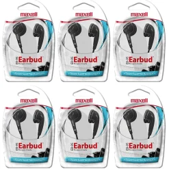 Maxwell Maxell Budget Stereo Earbuds, Black, 6/Pack (MAX190560-6)