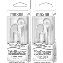 Maxwell Maxell Jelleez Soft Earbuds with Mic, White, 2/Bundle (MAX199728-2)