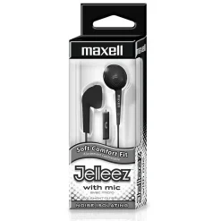 Maxwell Maxell Jelleez Soft Earbuds with Mic, Black, 2/Pack (MAX191569-2)