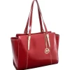 McKlein Aldora Ladies' Tote with Tablet Pocket, Top Grain Cowhide Leather, Red (97506)
