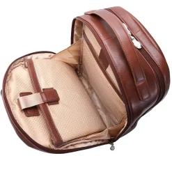 Backpacks<McKlein Leather Dual Compartment Laptop Backpack, Parker, Pebble Grain Calfskin Leather, Brown (88554)