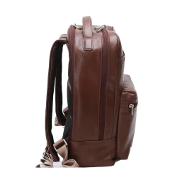 Backpacks<McKlein Leather Dual Compartment Laptop Backpack, Parker, Pebble Grain Calfskin Leather, Brown (88554)