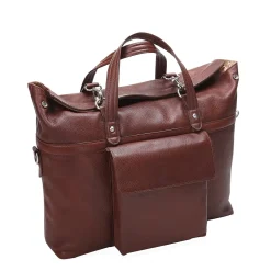 McKlein Leather Roll Top Laptop Briefcase, Edgefield, Pebble Grain Calfskin Leather, Brown (88754)