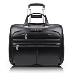 McKlein Limited Edition Laptop Rolling Briefcase, Black Leather (80505C)