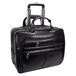 McKlein Limited Edition Laptop Rolling Briefcase, Black Leather (80505C)