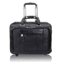 McKlein S Series Laptop Rolling Briefcase, Black Leather (15705)