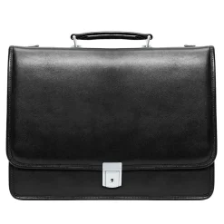 McKlein V Series, LEXINGTON, Top Grain Cowhide Leather,Flapover Double Compartment Briefcase, Black (83545)