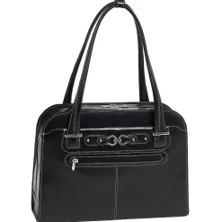 McKlein W Series Oak Grove Ladies' Laptop Handbag, Black Trimmed In Sand Leather (96635)