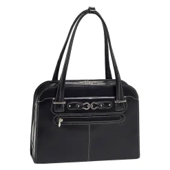 McKlein W Series Oak Grove Ladies' Laptop Handbag, Black Trimmed In Sand Leather (96635)