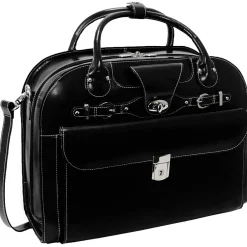 McKlein W Series, ROSEVILLE, Genuine Cowhide Leather, Checkpoint-Friendly Detachable Wheeled Laptop Briefcase, Black (96645)