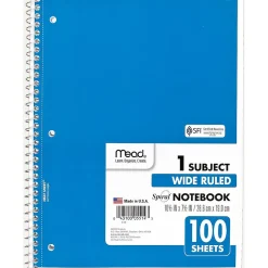 Mead Spiral 1-Subject Notebook, 8" x 10.5", Wide Ruled, 100 Sheets (MEA05514) Clearance