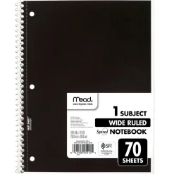 Mead 1-Subject Notebook, 8.0" x 10.5", Wide Ruled, 70 Sheets, Black (05510AA5) Discount