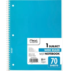 Mead 1-Subject Notebook, 8.0" x 10.5", Wide Ruled, 70 Sheets, Blue (05510AY7) Sale