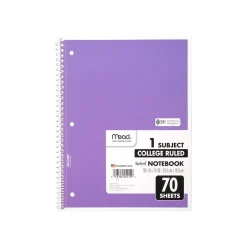 Mead 1-Subject Notebooks, 8" x 10.5", College Ruled, 70 Sheets, 24/Carton (MEA05512-CT) New