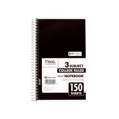 Mead 3-Subject Notebooks, 6" x 9.5", College Ruled, 150 Sheets, Assorted Colors, 12/Carton (06900CT) Outlet