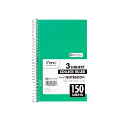 Mead 3-Subject Notebooks, 6" x 9.5", College Ruled, 150 Sheets, Assorted Colors, 12/Carton (06900CT) Outlet