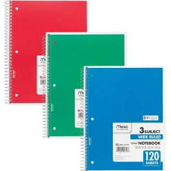 Mead 3-Subject Notebooks, Wide Ruled, 120 Sheets, Assorted Colors, 6/Bundle (MEA05746-6) Best
