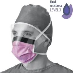 Masks<Medline Disposabe ASTM Level 3 Surgical Face Masks with Eyeshield and Ties, Purple/ White, 100/Pack (NON27710)