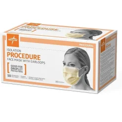 Prohibit Medline Isolation Face Masks with Earloops, Yellow, 50/Box (NON27122Z)